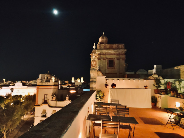 Hotel roof terrace under the moon. Photo © Karethe Linaae